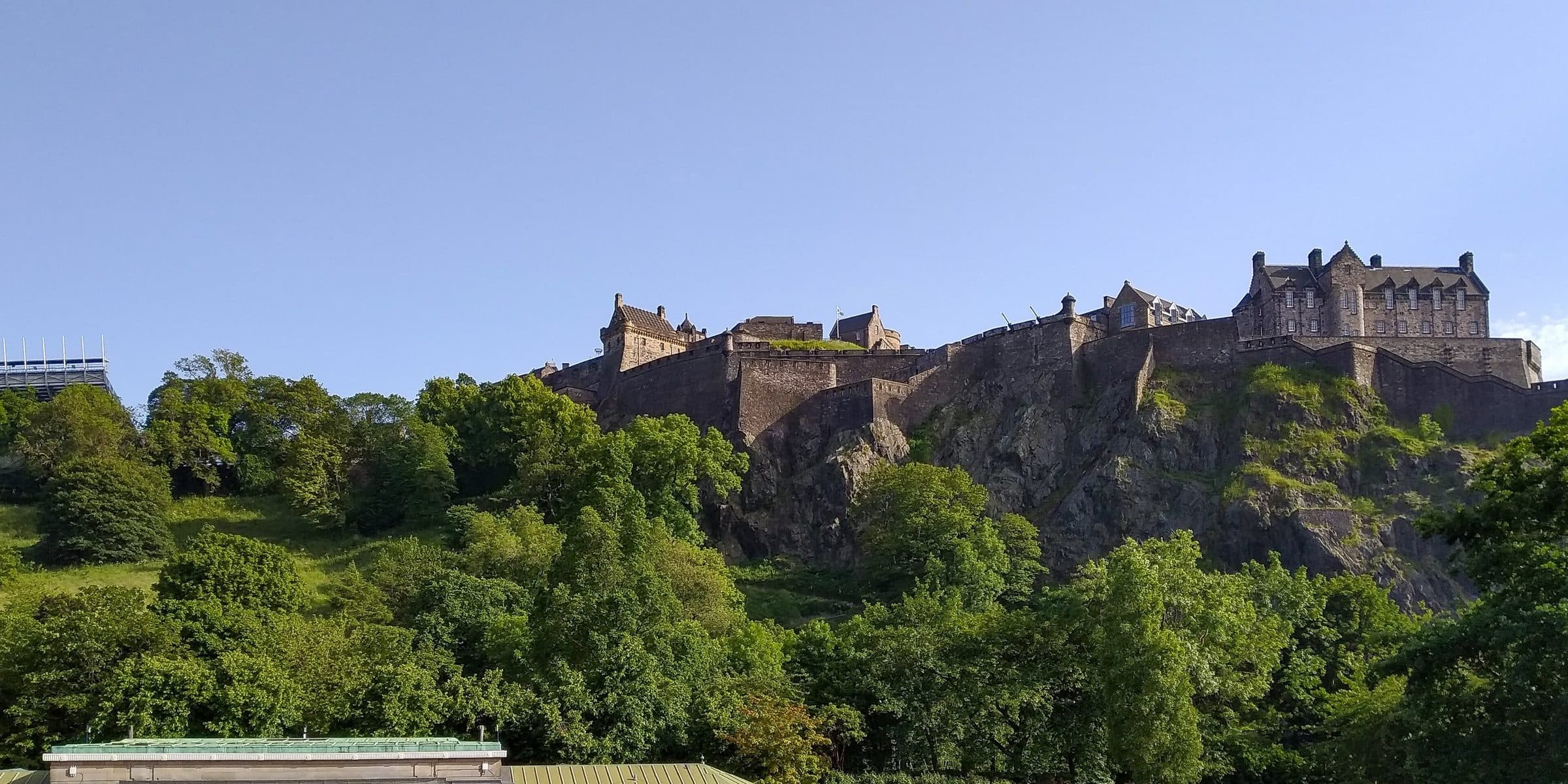 Edinburgh Castle on its volcanic rock above Princes Street Gardens